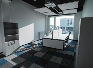 Żarska Wieś, Modern office space with a desk and a bookcase